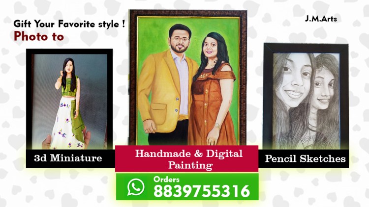 handmade portrait painting from photo, hand drawn pencil sketch from photo, photo to art , personalised painting india 